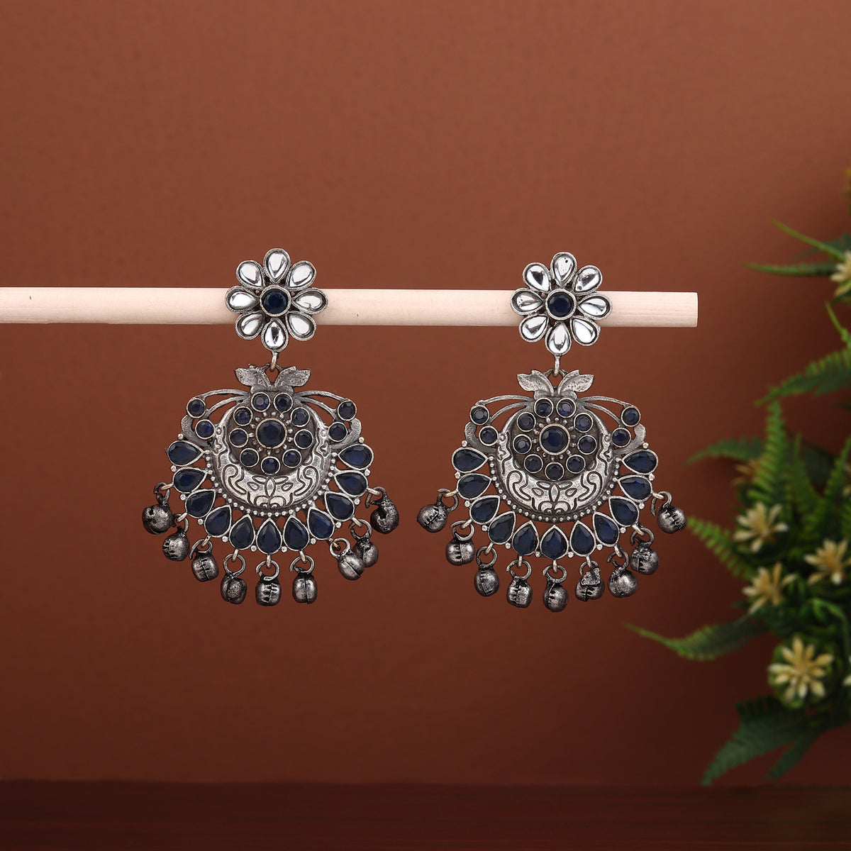 Silver Oxidised finish Chandbali