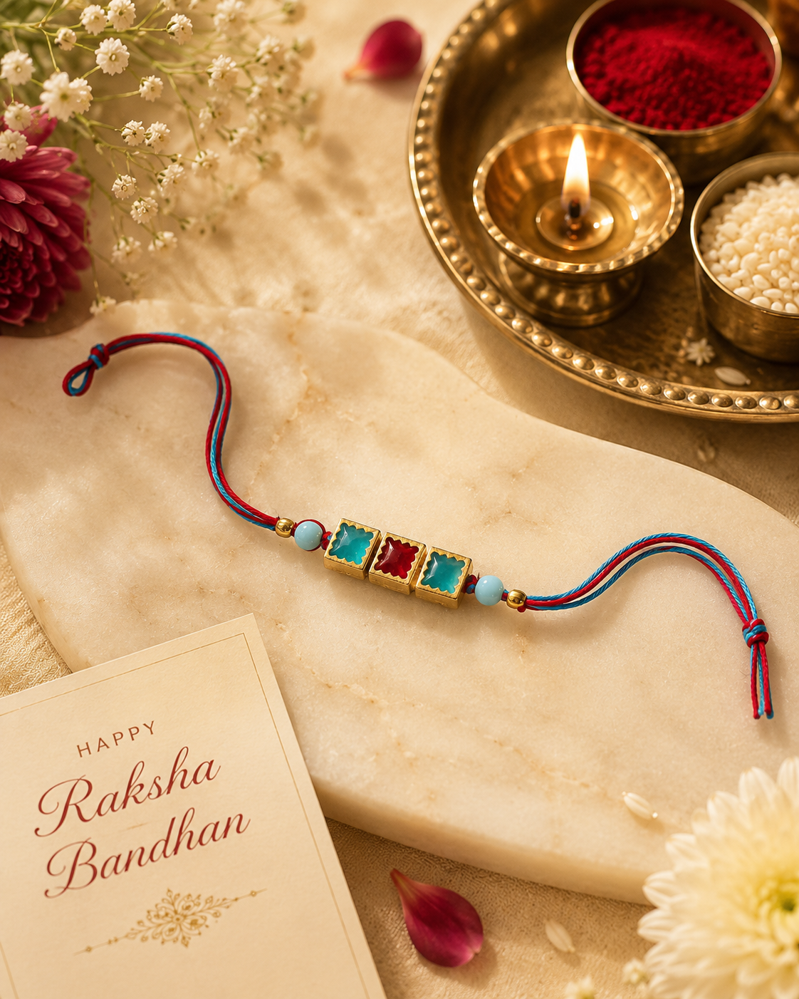 Colorful Stone & Hexagon Beaded Rakhi Combo