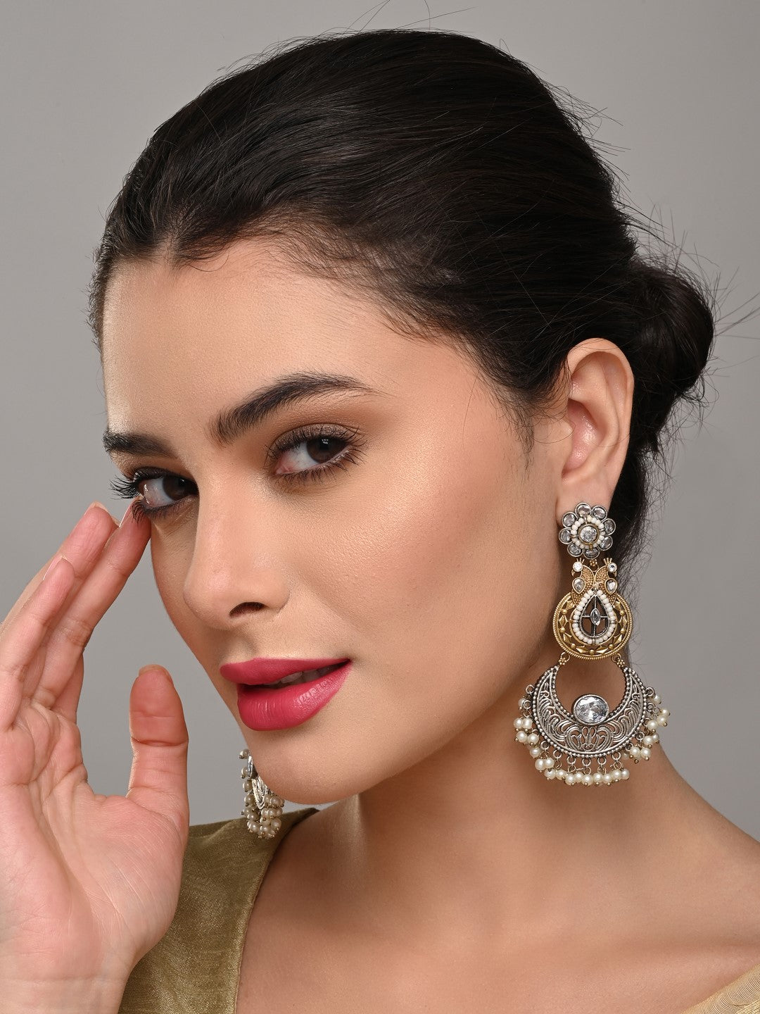 Dual-Tone Chandelier Earrings with Filigree Elegance