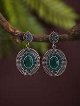 Elegant Oval Drop Earrings – Silver Oxidised Finish