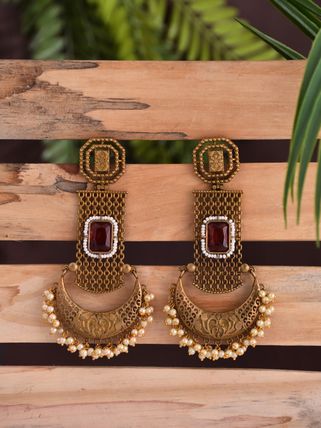 Antique Gold Filigree Drop Earrings with Pearl Elegance