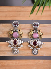 Dual-Tone Teardrop Earrings with Pink & White Sparkle