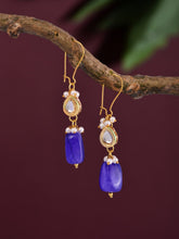 Gold-Plated Kundan & Natural Blue Stone Drop Earrings