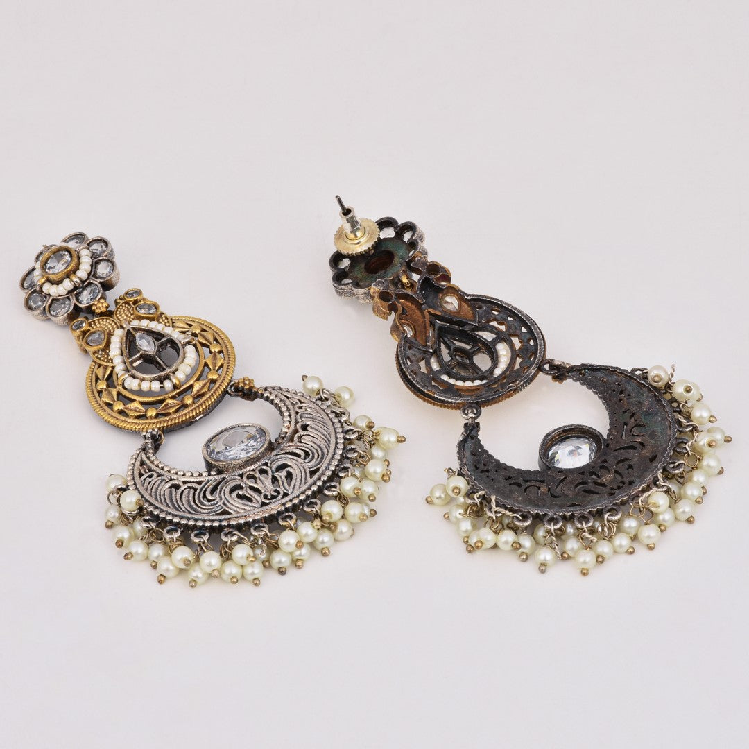 Dual-Tone Chandelier Earrings with Filigree Elegance