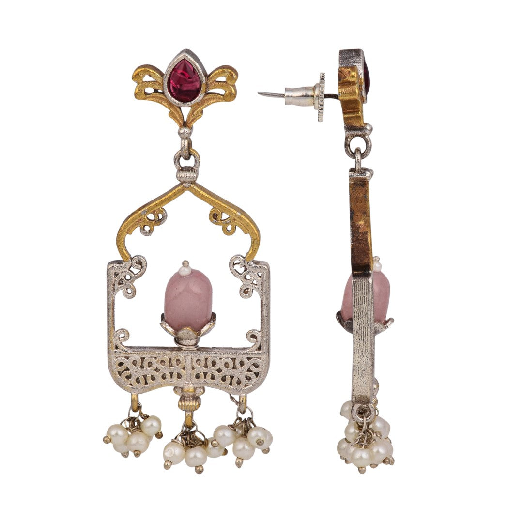 Elegant Dual-Tone Jharokha Drop Earrings