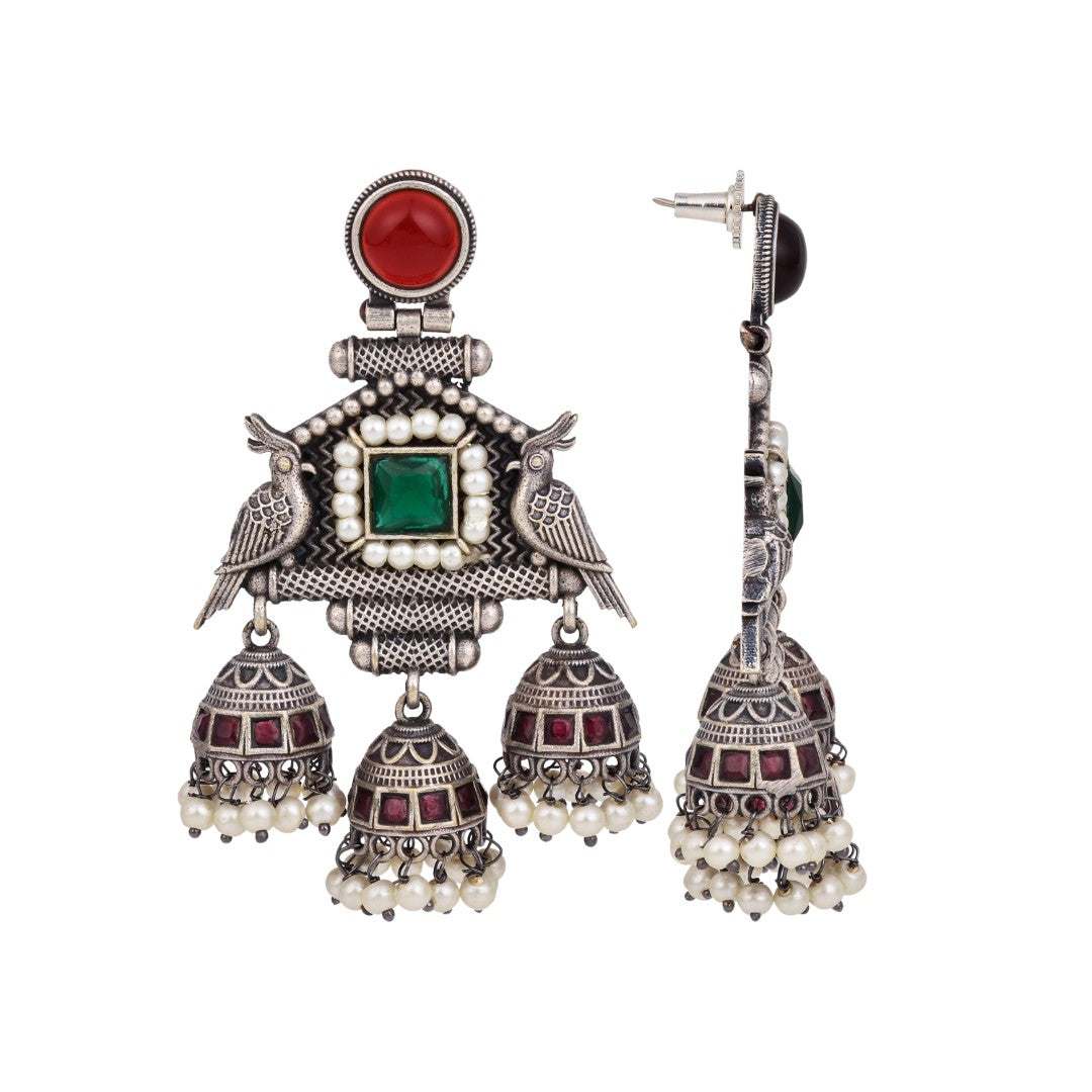 Bird Drop Earrings with Jhumka Charm