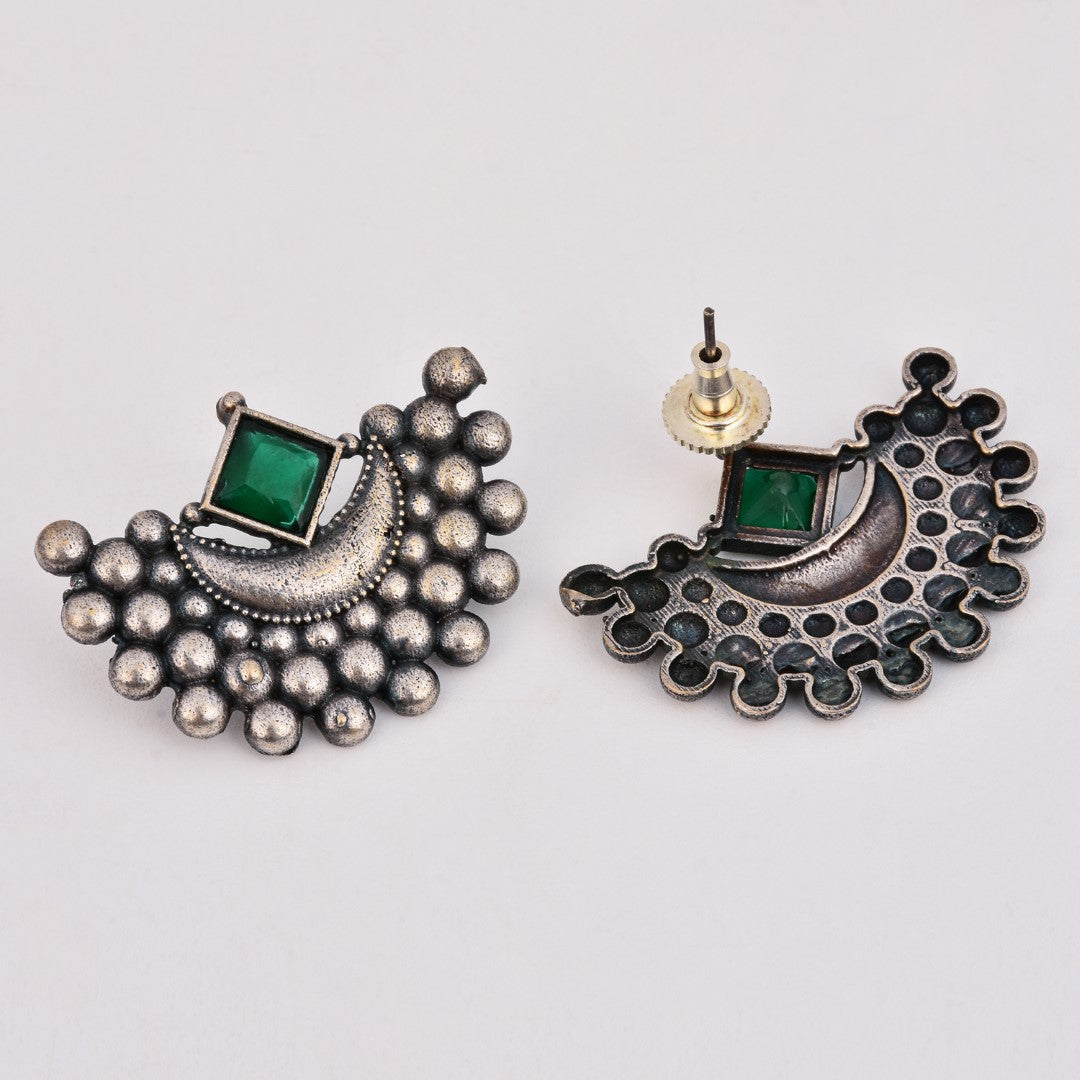 Crescent moon Studs Green