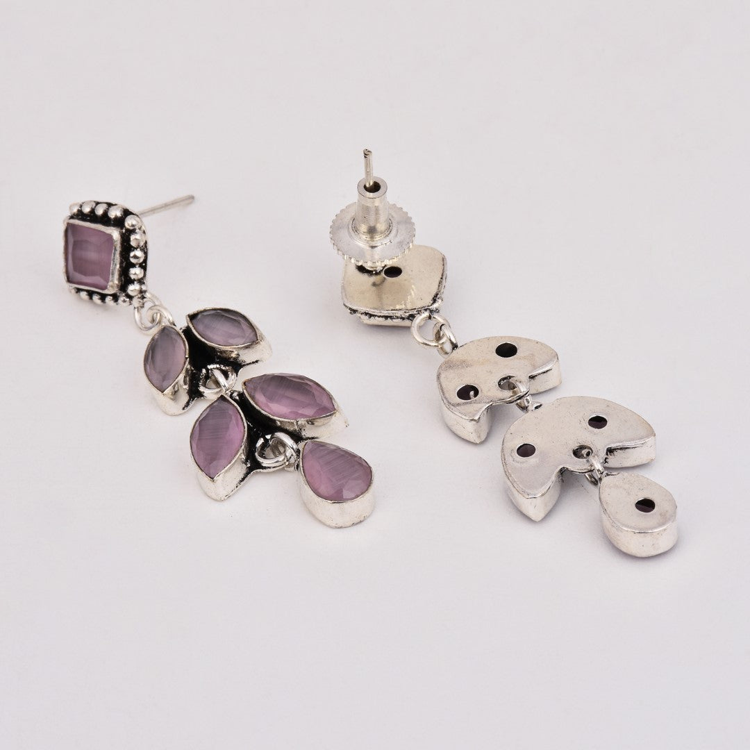 Silver Oxidized Leaf Drop Earrings