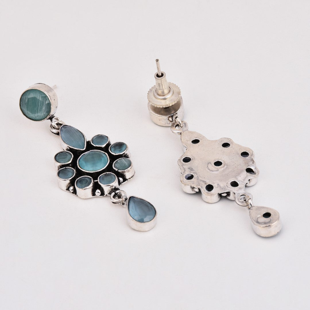 Brass Mint AD Stone Drop Earrings with Floral & Teardrop Design