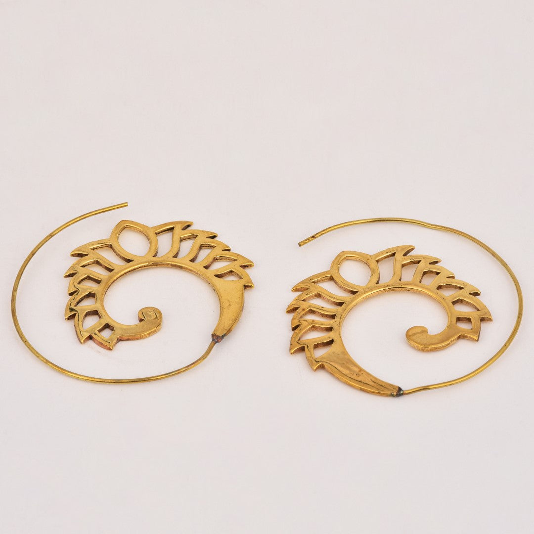 Gold-Plated Spiral Lotus Hoop Earrings