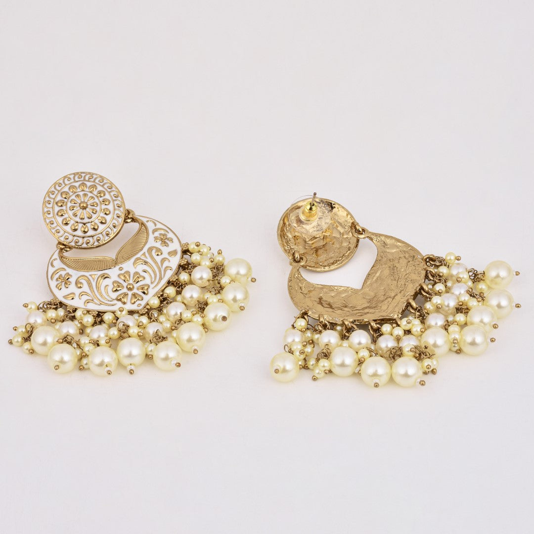 Meenakari Chandbali Earrings with Pearl Drops