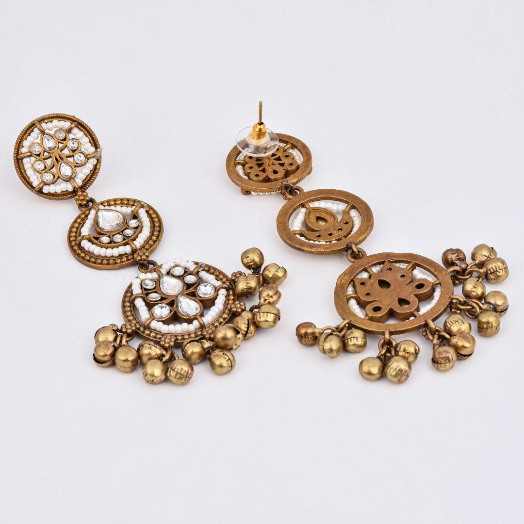 Antique Gold Drop Earrings with Ghungroo Charm