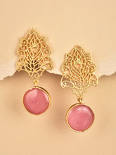 Drop Earring with filligiri leaf Pink