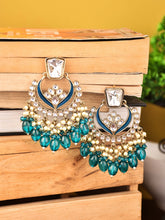 Gold plated kundan & Meenakari Chandbali Earring in Green