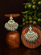Gold plated kundan & Meenakari Chandbali Earring Blue