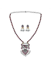 Silver Oxydised Multi Coloured stone Jewellery Set