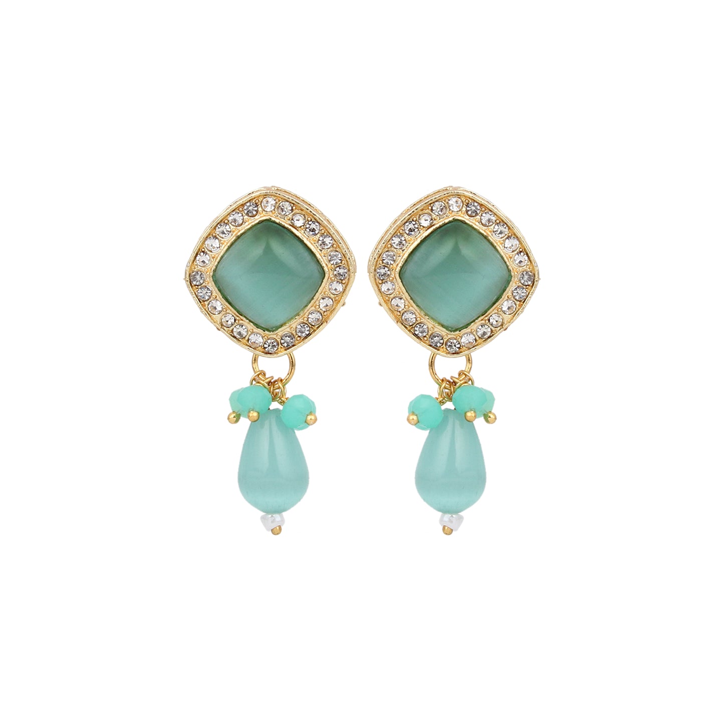 Gold plated Monalisa Stone studs with Glass bead drops