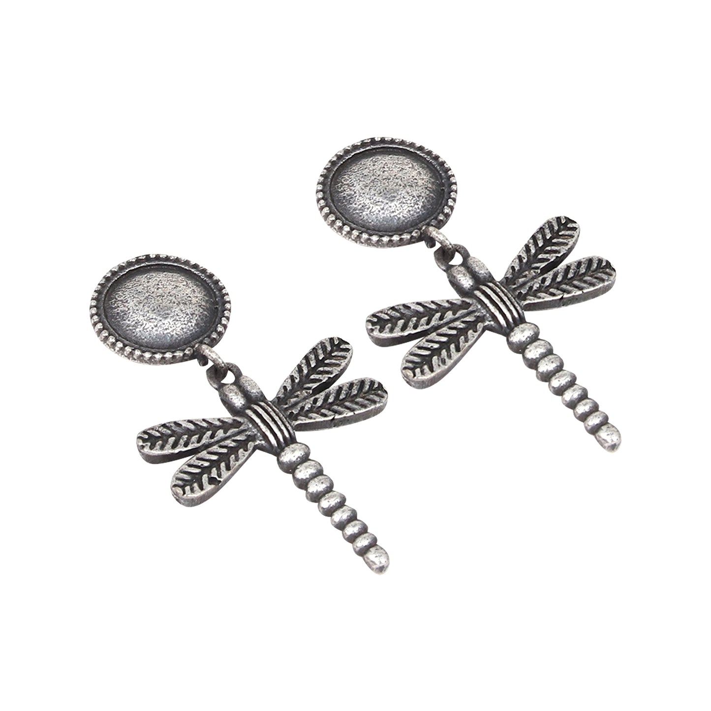 Silver Oxidised dragon fly drop earring