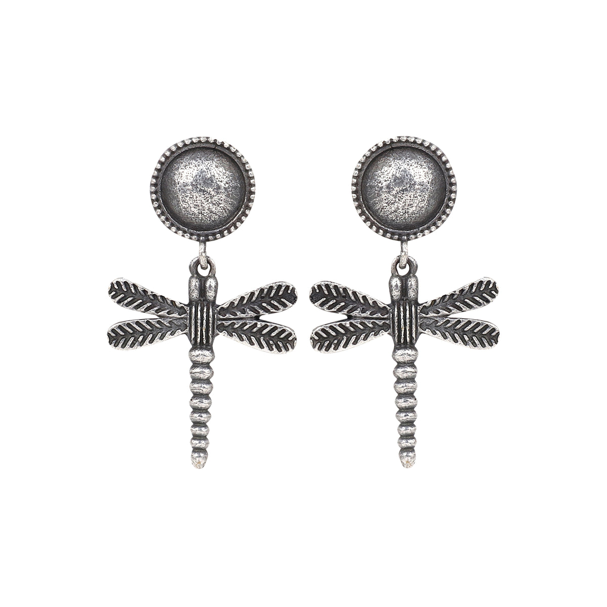 Silver Oxidised dragon fly drop earring