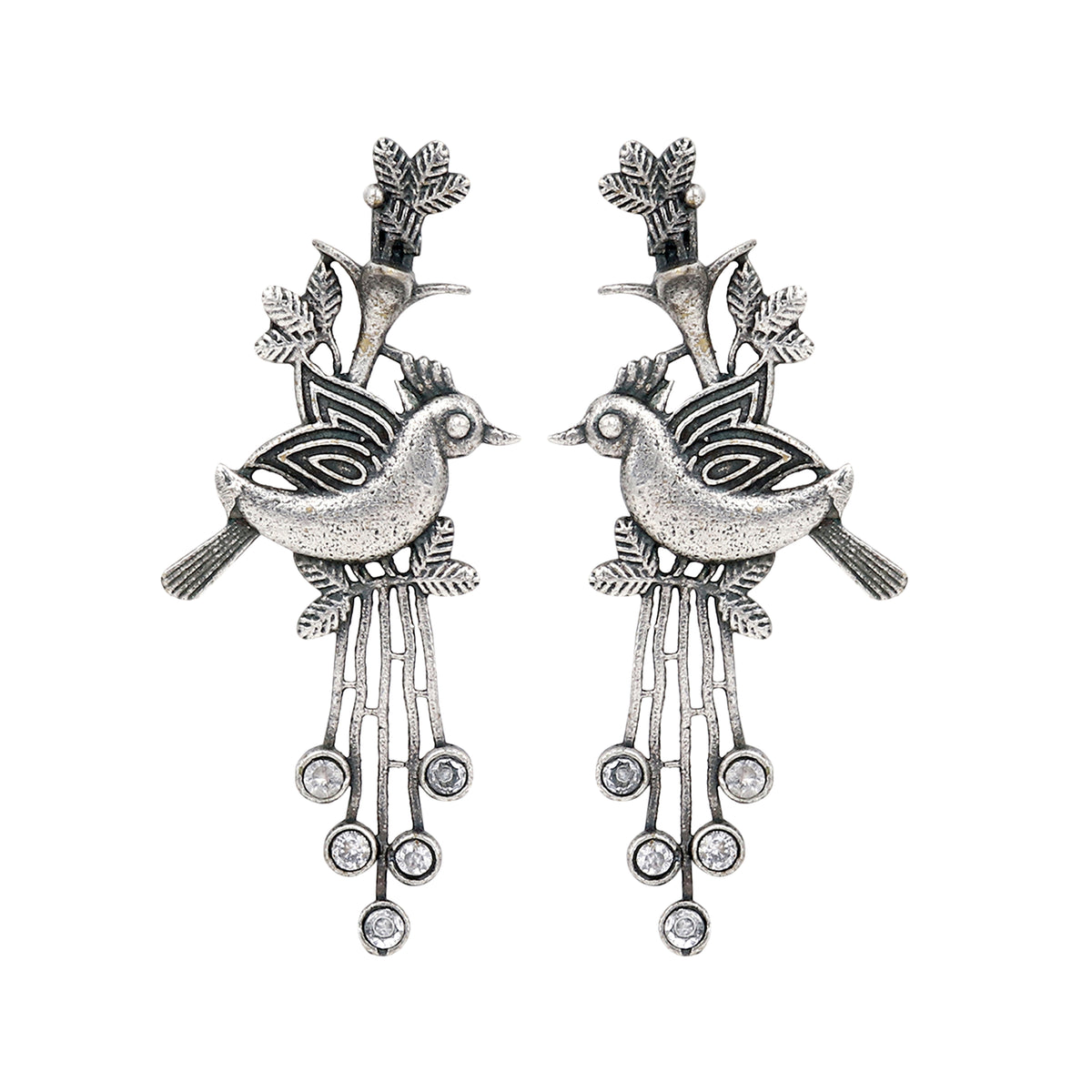Silver Oxydised finish drop earring