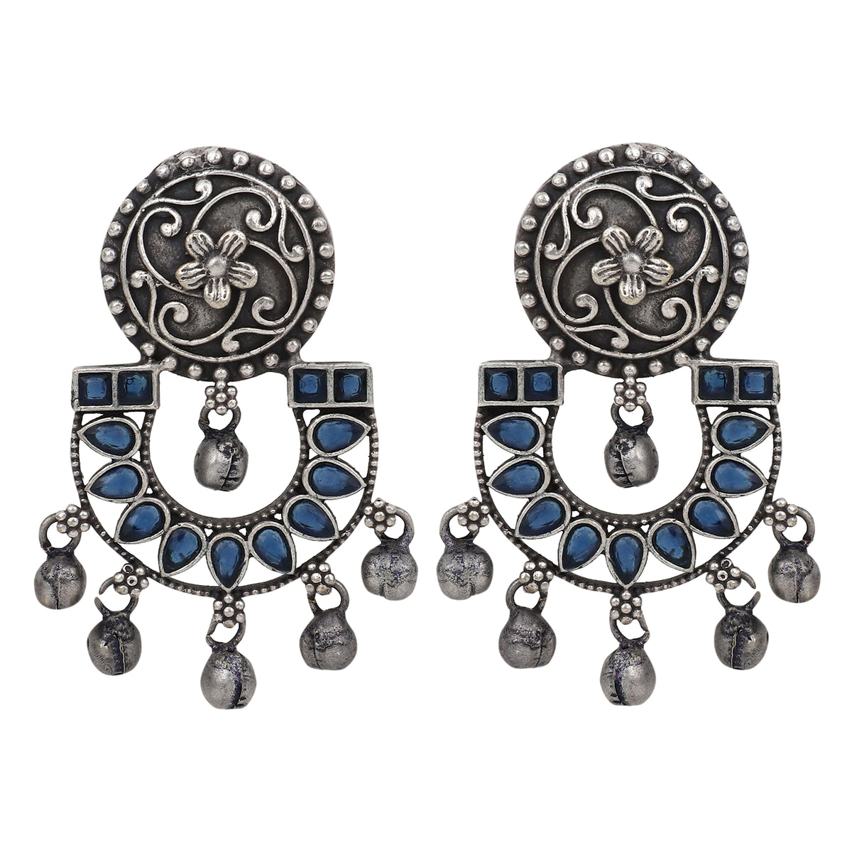 Silver Oxydised finish drop earring