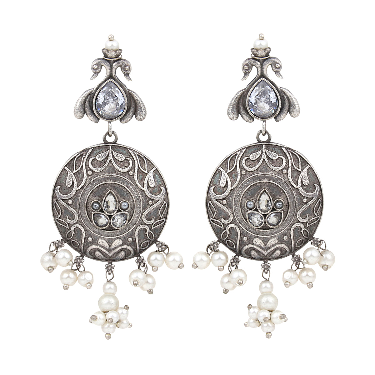 Silver Oxidised finish contemporary Style drop earrings
