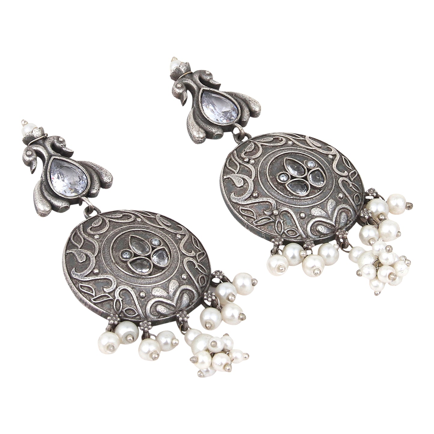 Silver Oxidised finish contemporary Style drop earrings