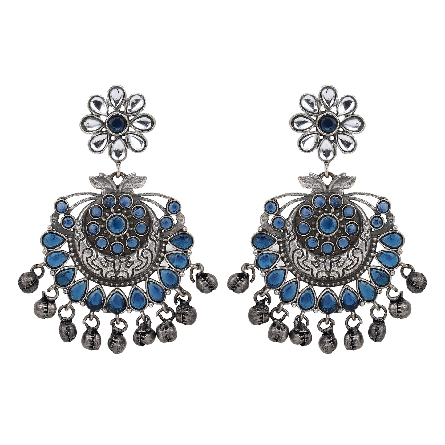 Silver Oxidised finish Chandbali