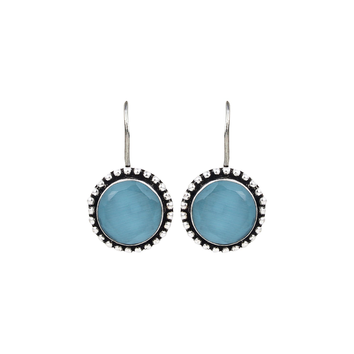 Silver Oxidized Drop Earrings with Blue Monalisa Stone