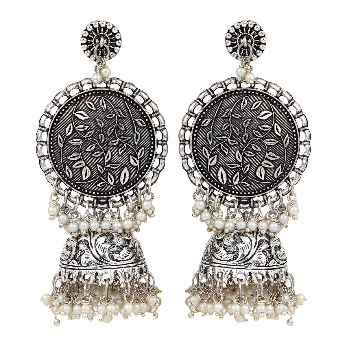 Silver Oxidised finish Long Contemporary Jhumka