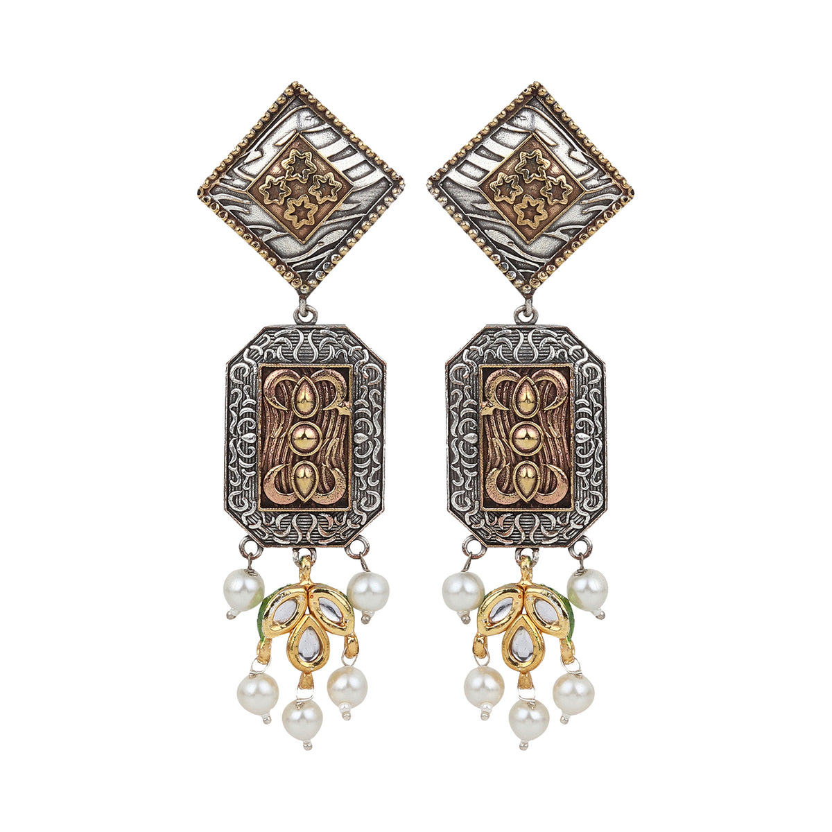 Dual tone drop earring