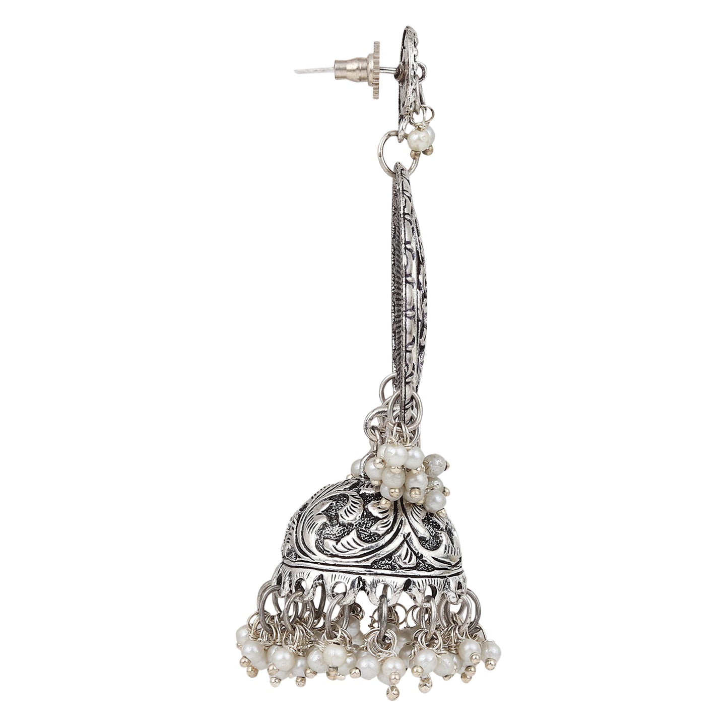 Silver Oxidised finish Long Contemporary Jhumka