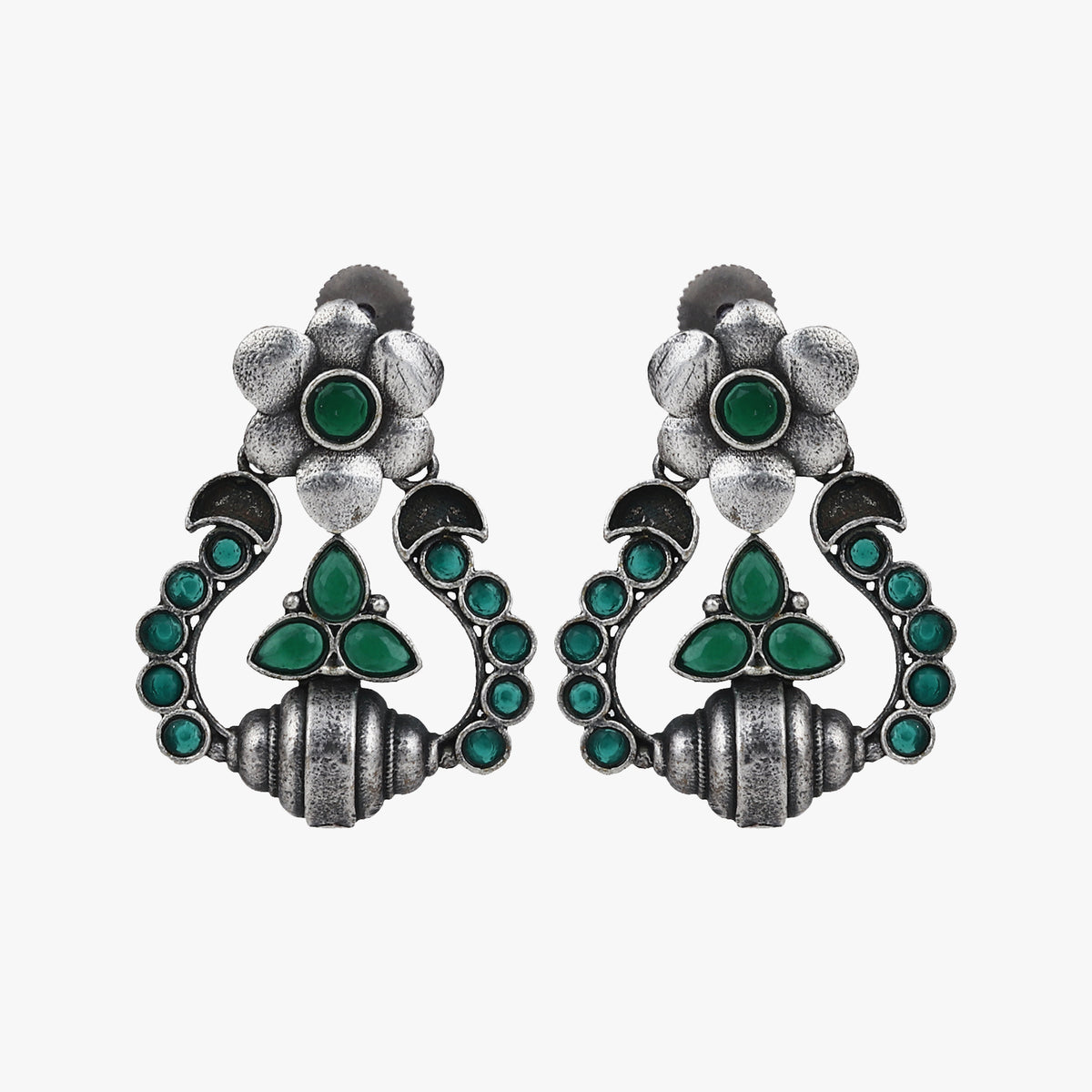 Silver Oxidised finish drop earring