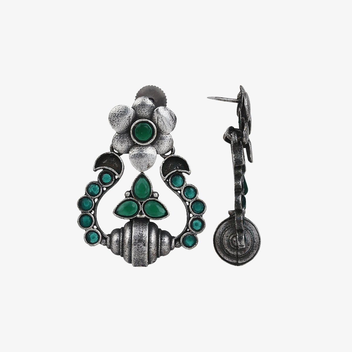 Silver Oxidised finish drop earring