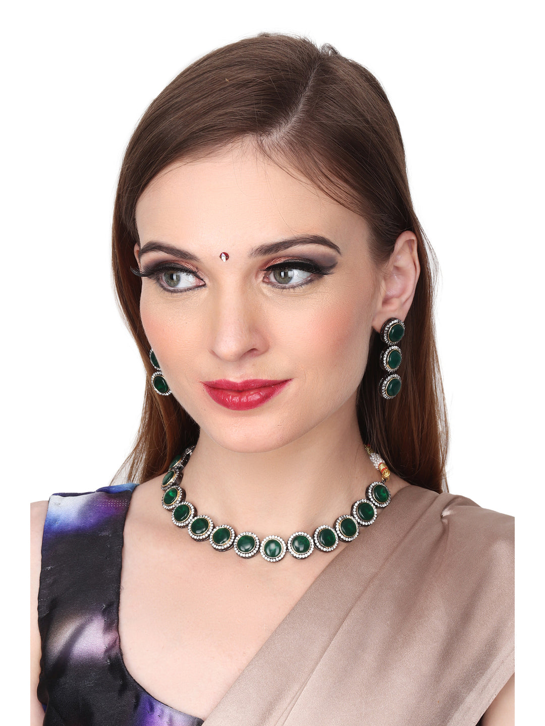 Gold plated Green Necklace set
