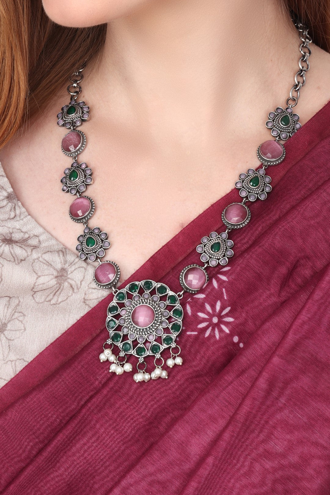 Silver Oxydised finish Necklace with earring