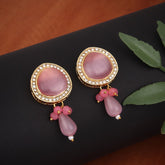Gold plated Monalisa Stone studs with Glass bead drops Pink