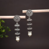 Silver Oxidised finish three tier jhumka