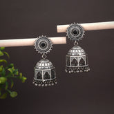 Silver Oxidised finish temple design Jhumka