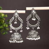 Silver Oxidised finish long Jhumka Earring