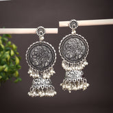 Silver Oxidised finish Long Contemporary Jhumka