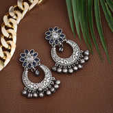 Silver Oxidised finish Chandbali with Ghungroo drops