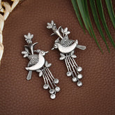 Silver Oxydised finish drop earring