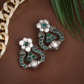 Silver Oxidised finish drop earring