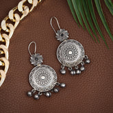 Oxidised silver drop earring