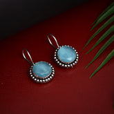 Silver Oxidized Drop Earrings with Blue Monalisa Stone