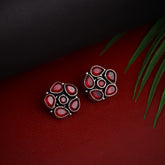 Silver Oxidised finish Studs with stone details