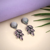 Silver Oxydised finish White stone work drop earring