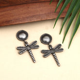 Silver Oxidised dragon fly drop earring