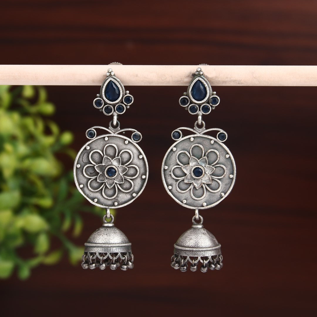Silver Oxidised drop earring